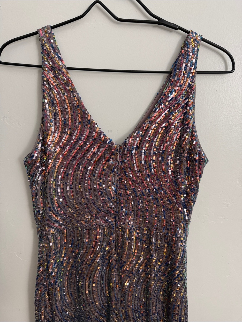 Iridescent Multicolor Sequin V-Neck Maxi Dress